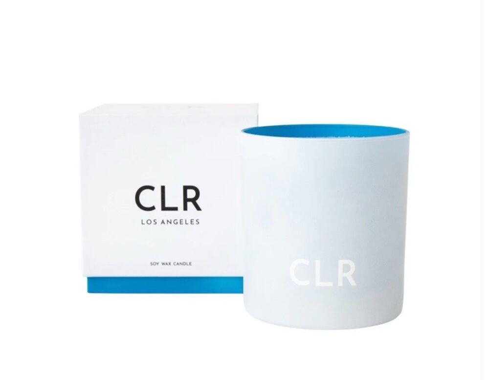 New In Box CLR Los Angeles Blue Spice Scented 8 Oz Glass Candle Retail $48